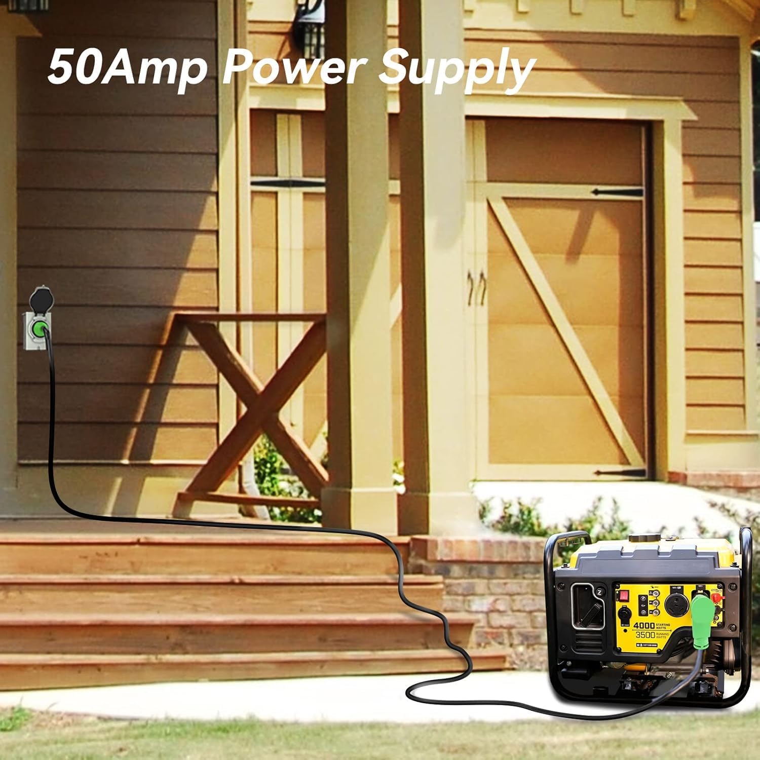 RVMATE 50 Amp 75 Feet RV/Generator Lockable Power Extension Cord  Easy Plug in Handle  14-50P to SS 2-50R with LED Indicator  ETL Listed