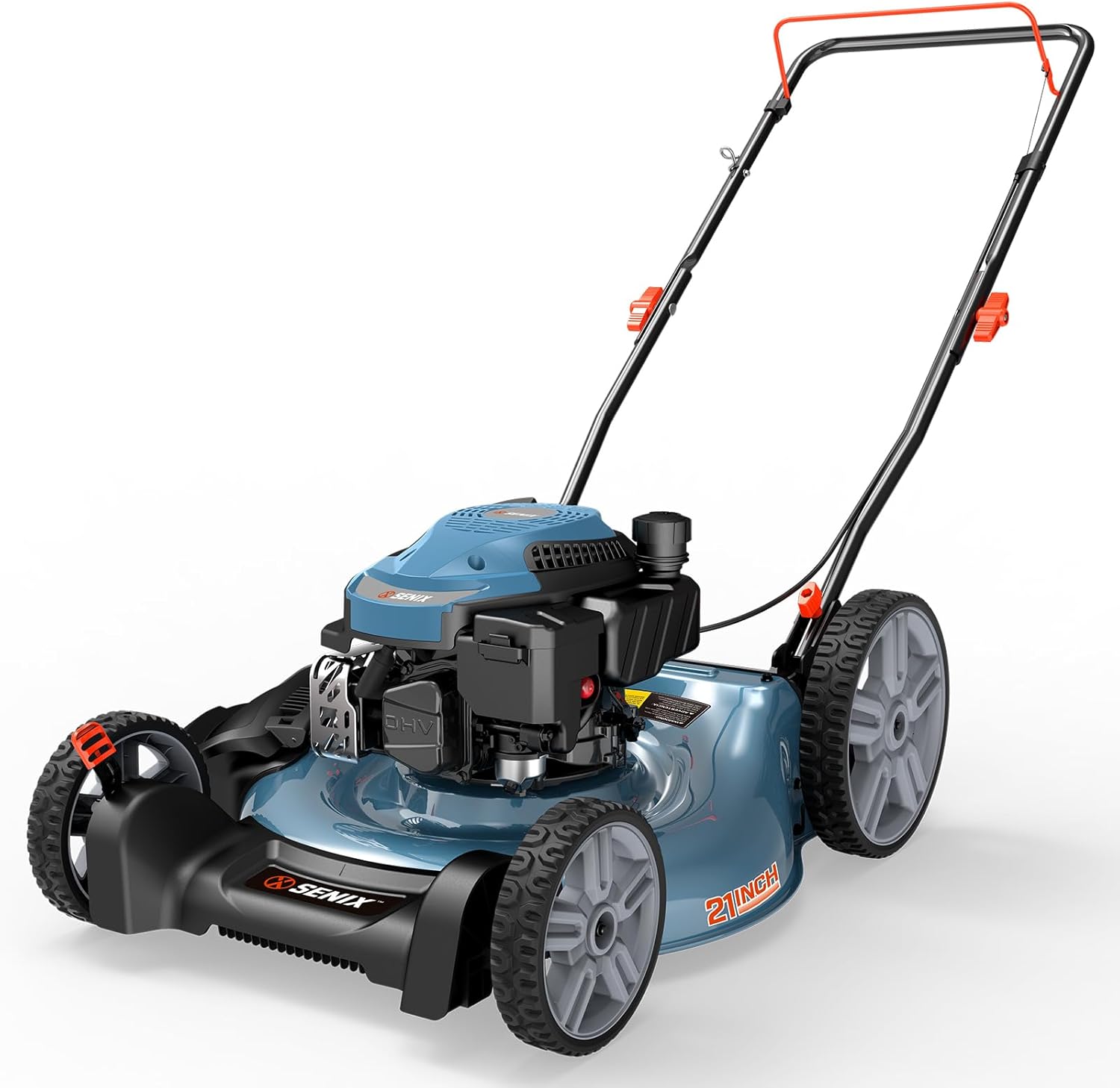 SENIX 144 cc Gas Lawn Mower  21 inch 2-in-1 Push with Mulching and Side Discharge  4-Cycle Engine  6 Position Cutting Height Adjustment for Yard and Garden