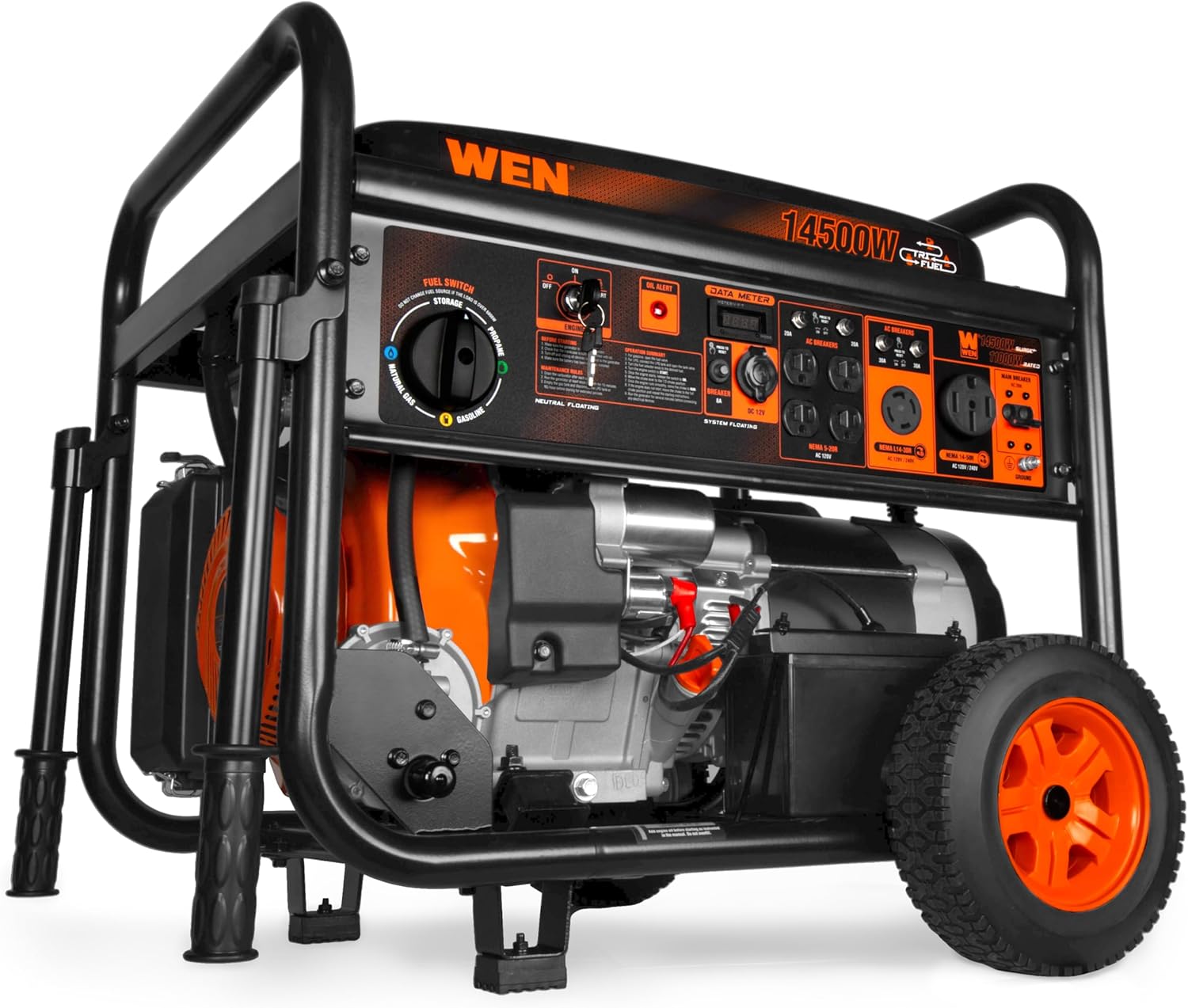 WEN 14500-Watt 120V/240V Tri-Fuel Generator  Transfer-Switch Ready with Electric Start and Wheel Kit (TF1450)