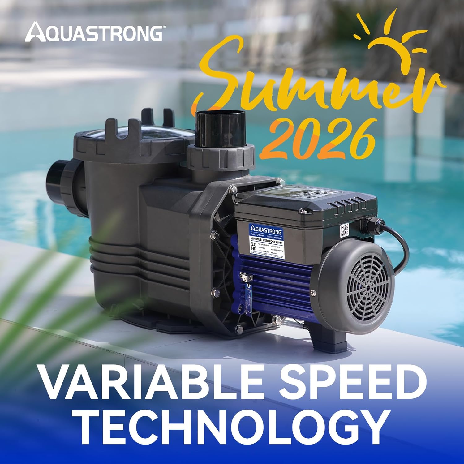 Aquastrong Variable Speed Pool Pump In/Above Pool Pump Energy Efficient High Flow Powerful Self Primming Swimming Pool Pumps with Filter Basket Matta Black