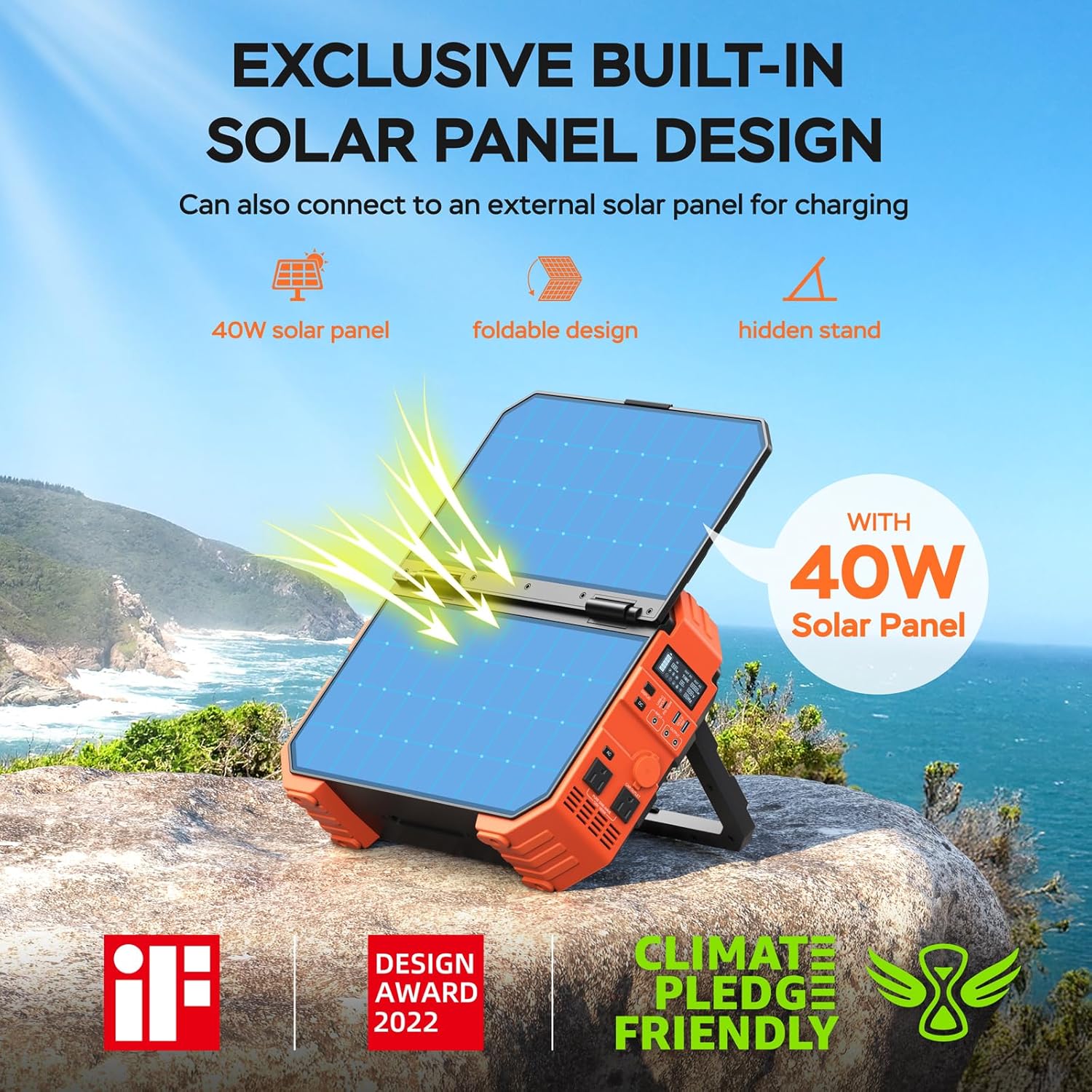 BLAVOR Portable Power Station 1600W (Peak 3200W)  Built-in Solar Panel  1024Wh LiFePO4 Battery  100W USB-C Fast Charge  Solar Generator for Home Backup  Camping  Power Outages & RV