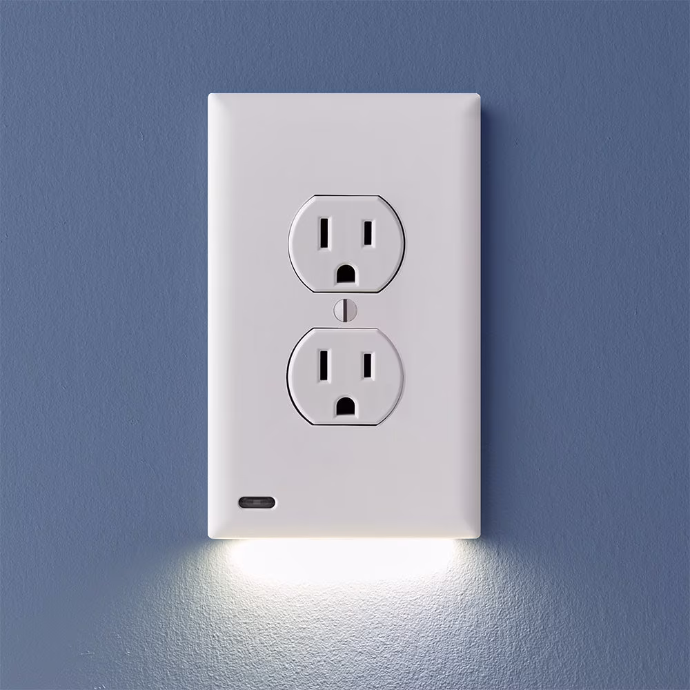 6 Pack - SnapPower GuideLight 2 [For Duplex Outlets] - Replaces Plug-In Night Light - Electrical Receptacle Wall Plate With LED Night Lights - Auto On/Off Sensor - (Duplex, White)