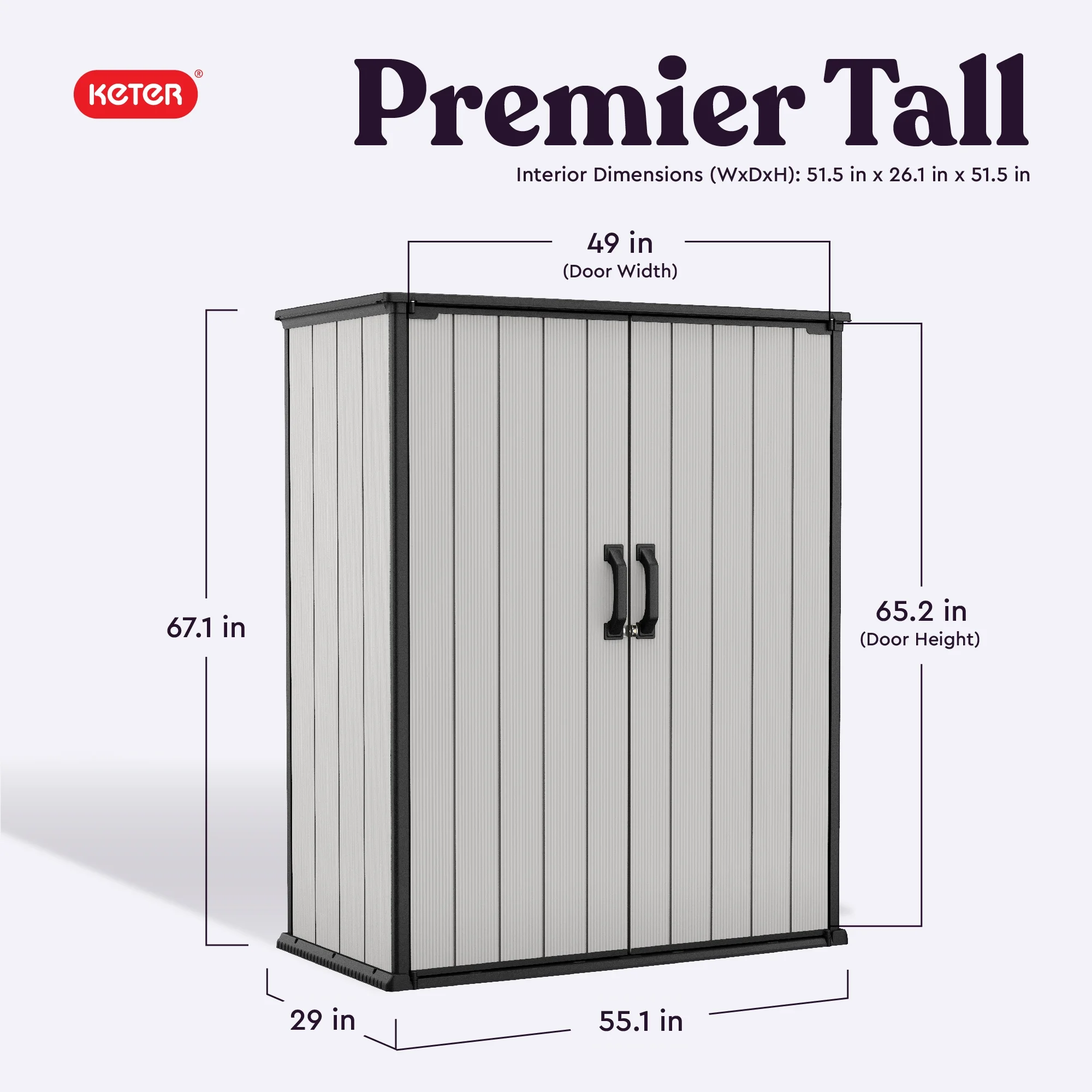 Keter Premier Tall Vertical Durable Resin Outdoor Storage Shed With Floor and Locking Double Doors, Grey