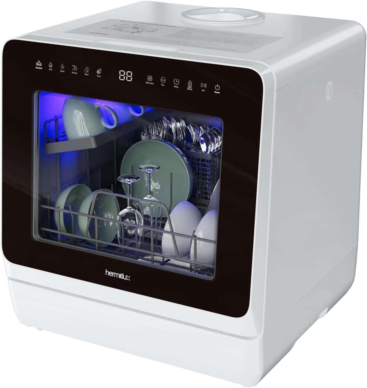 Countertop Dishwasher, 5 Washing Programs Portable Dishwasher With 5-Liter Built-in Water Tank For Glass Door