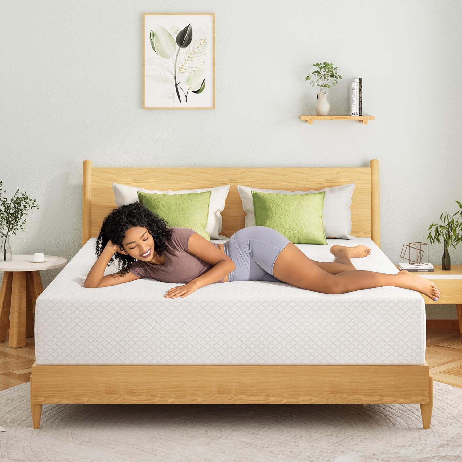 EGOHOME 12 Inch Queen Mattress, Memory Foam Mattress in a Box with Cooling Green Tea Gel, Relieve Pressure with Medium Support, CertiPUR-US Certified, 80''L x 60''W, White