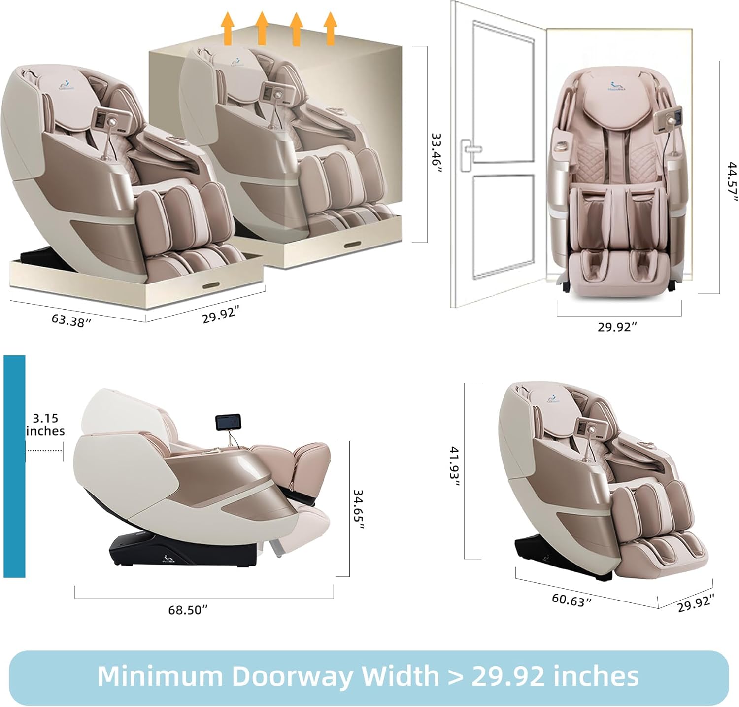 MassaMAX MT339 4D Massage Chair  Full Body Recliner with Auto Footrest  Zero Gravity  OTA Cloud Tech  SL Track  Deep Yoga Stretch  27 Modes  APP  AI Control  and Heating (Golden)