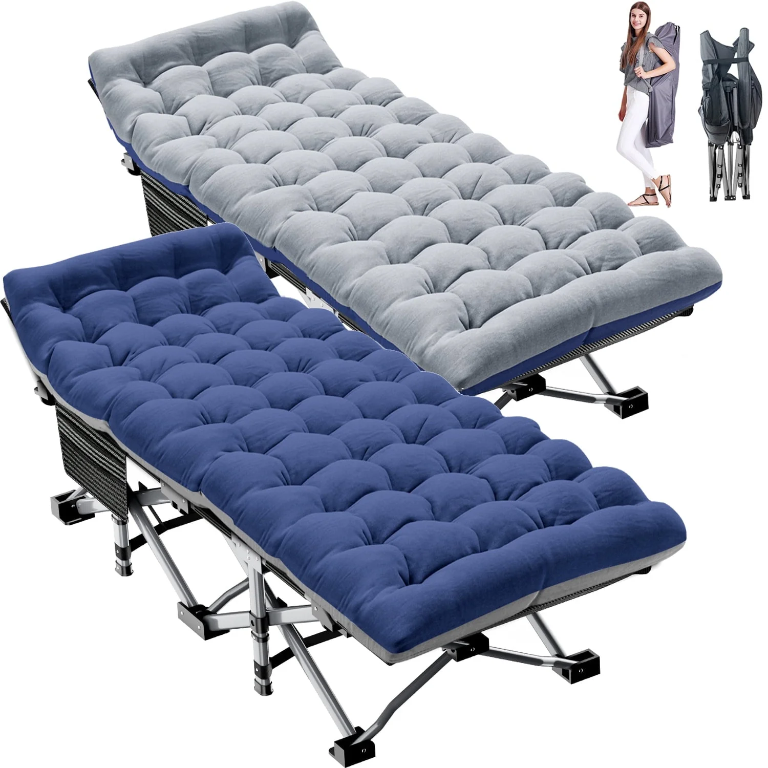 Slsy 2 Pack Folding Bed Cot with 3.3 Inch 2 Sided Mattress, 75