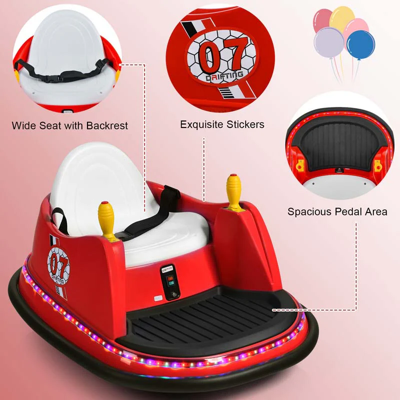 12V Toddler Bumping Car Battery Powered Baby Ride On Bumper Car With Dual Joysticks Flashing Led Light Amp 360 Degree Spin