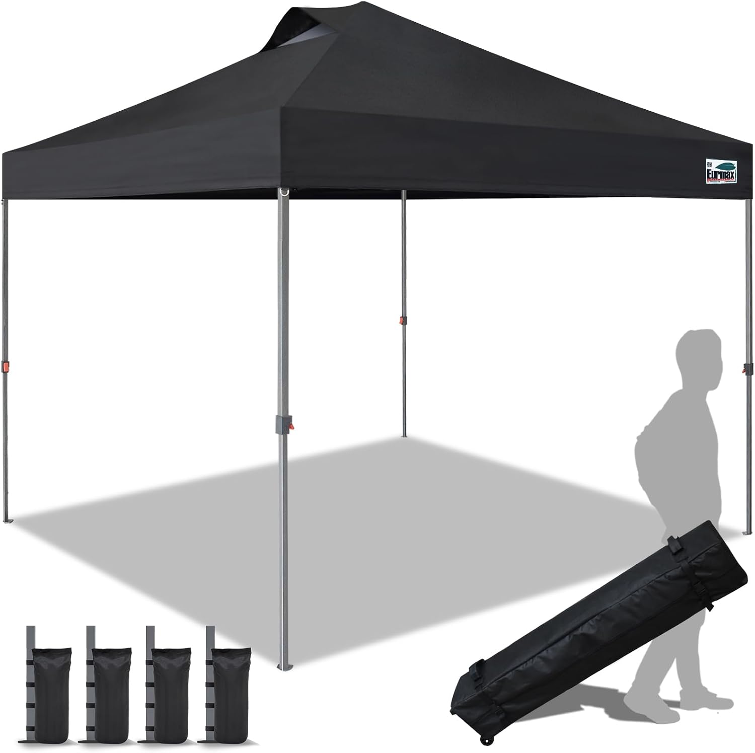 Eurmax USA NOMATTER ONE-Person Open&Close 10x10ft Pop Up Canopy Tent，Portable Shelter Canopy for Outdoor Events，Instant Canopies  Temporary Sunshade Bonus 4 Sand Bags(Black)