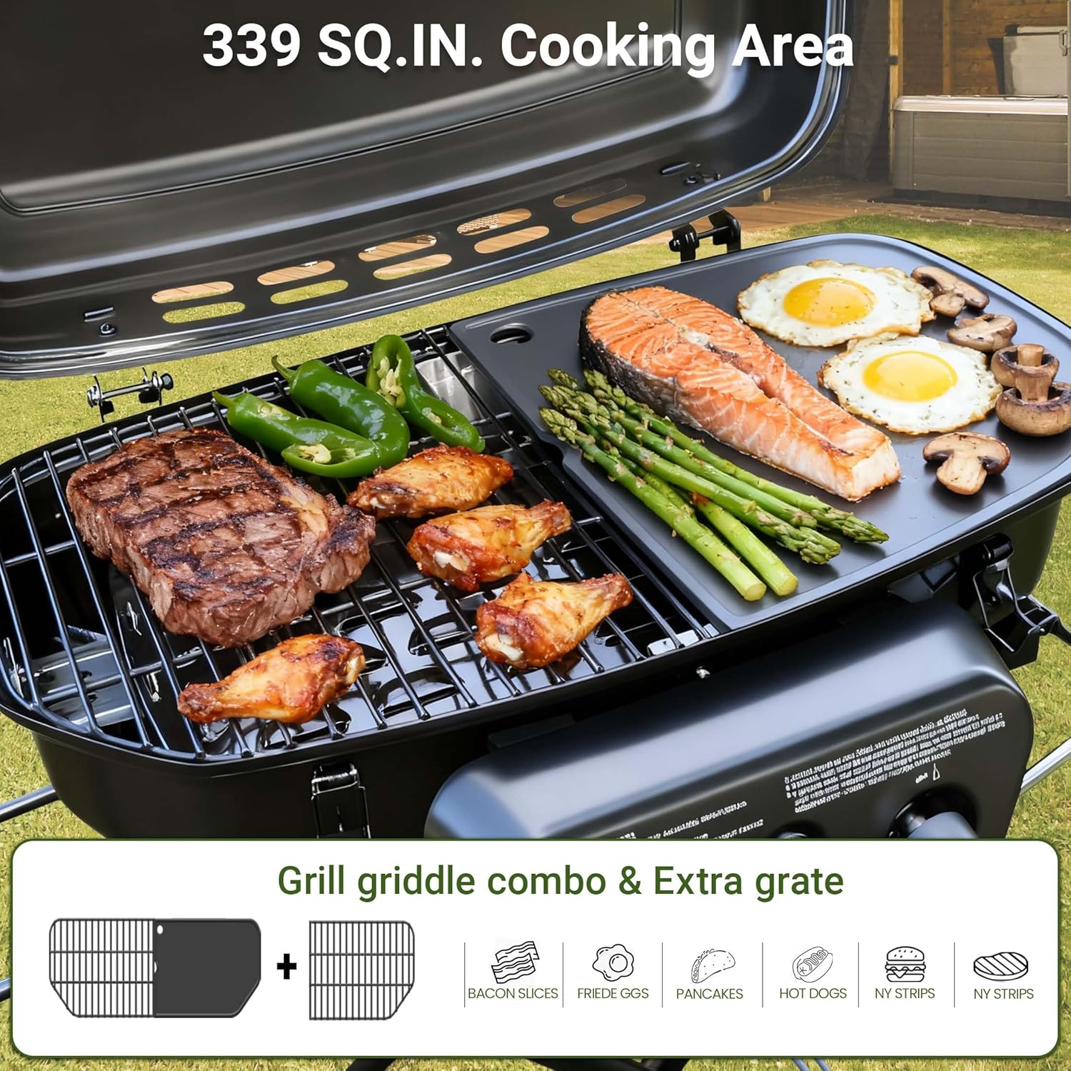 Brand-Man Propane Gas Grill  Portable Standup Grill with Folding Cart & Push-Button Ignition  Ideal for Camping  Tailgating  BBQ  Backyard  Patio & More