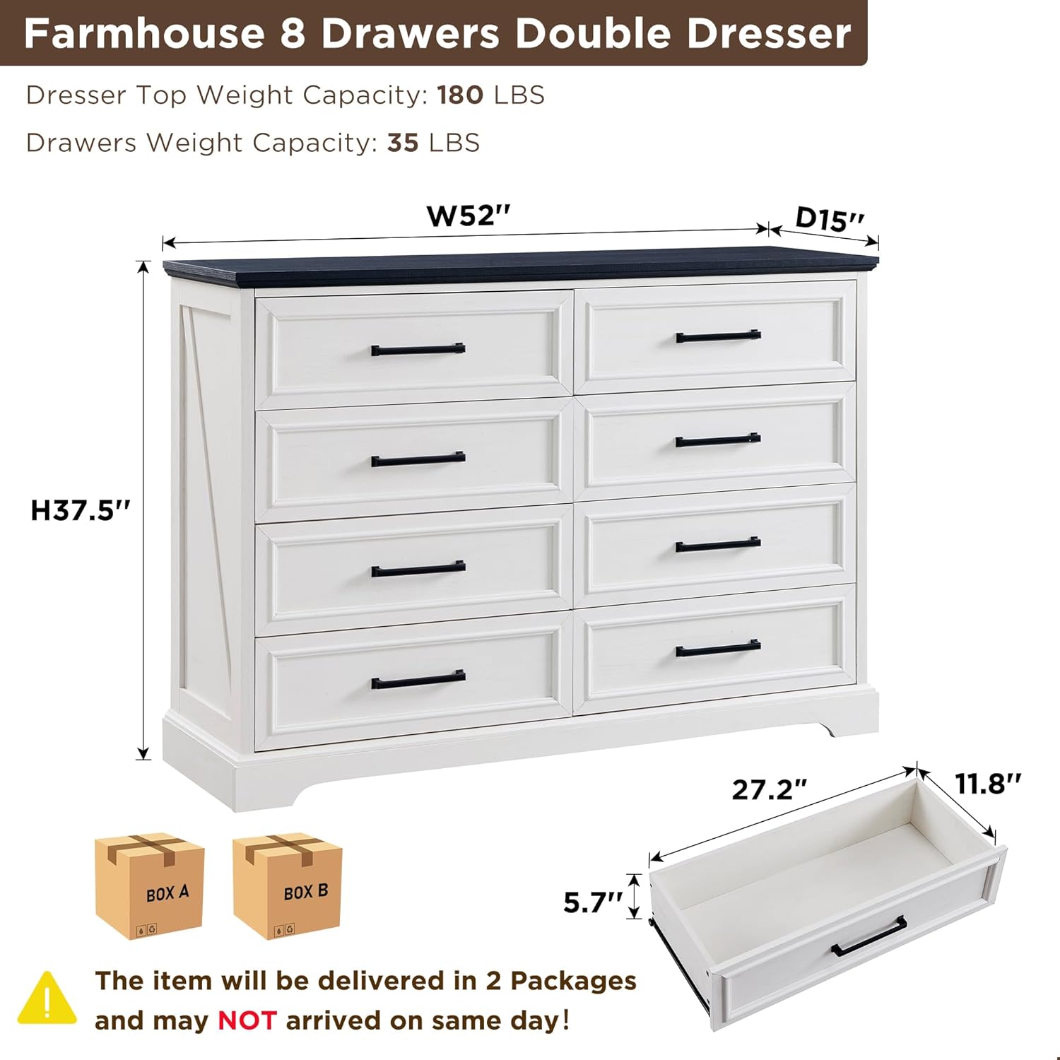 ACCOHOHO Farmhouse 8 Drawers Dresser Chests for Bedroom,52