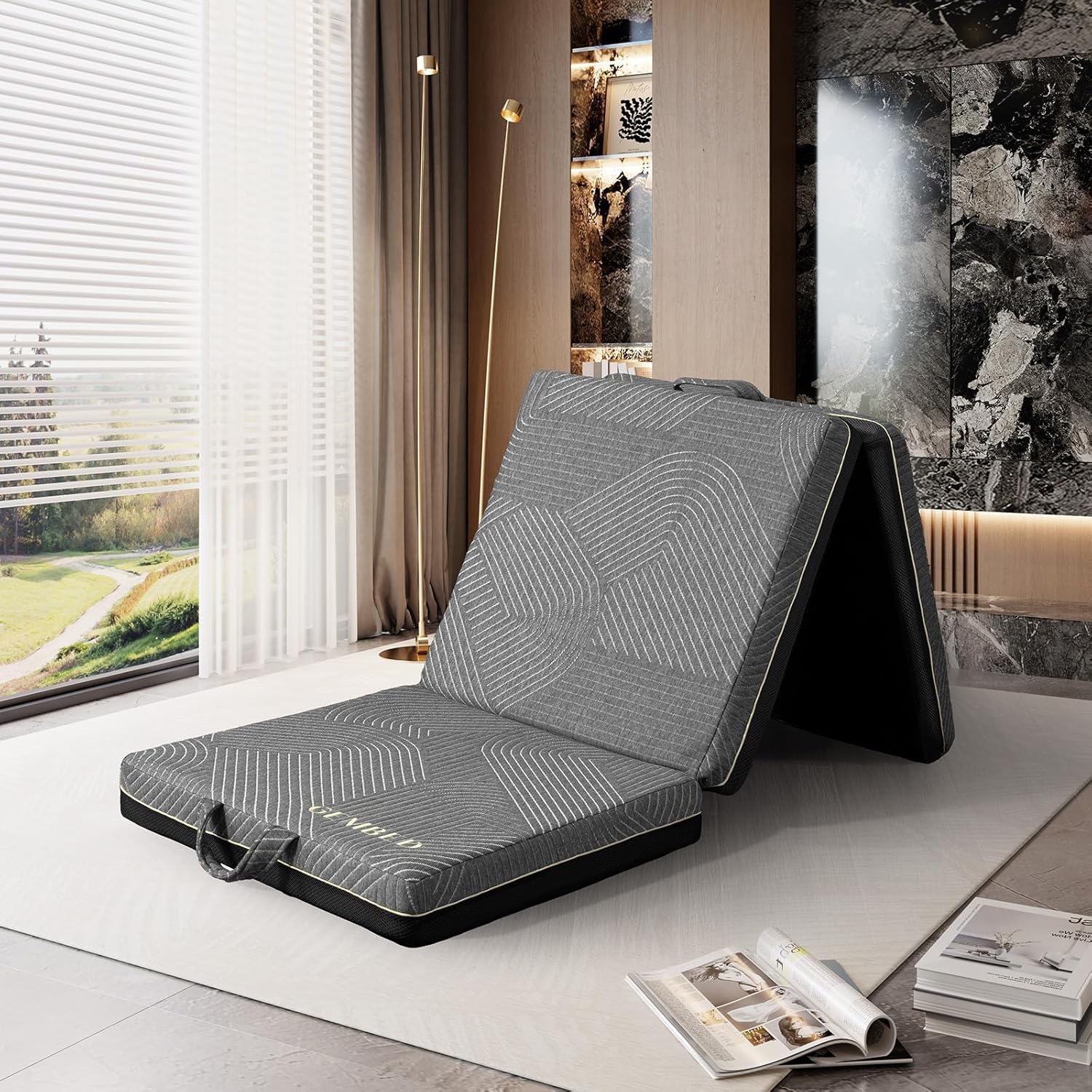 Tri Folding Mattress Single Size - Memory Foam Tri-fold Mattress, Handle & Non-Slip Bottom, Portable Foldable Sofa Bed Floor Mattres Chair for Travel RV Camping Guest Yoga - 4 Inch, 75