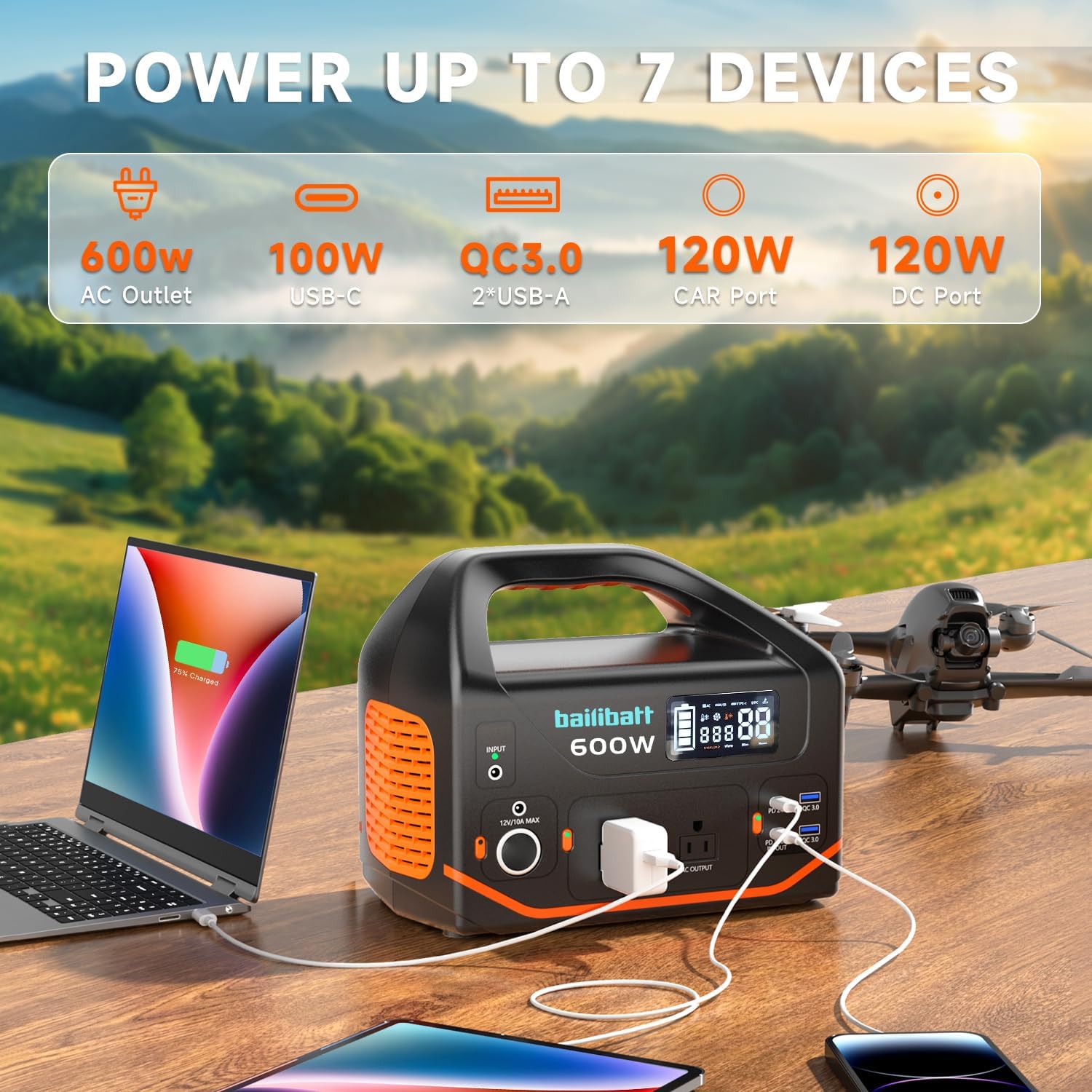 Portable Power Station 600W 293Wh Camping Lithium Battery  Portable Generator for Home Use Emergency Power Station Backup Travel Outdoor 100W PD & 120V Pure Sine Wave AC Outlet