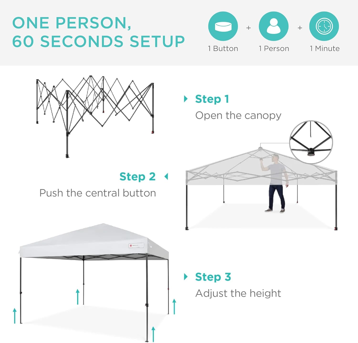 Best Choice Products 12x12ft Pop Up Canopy Tent  Outdoor Shade  1 Person 1 Minute Set Up  Carry Case  4 Weight Bags - White