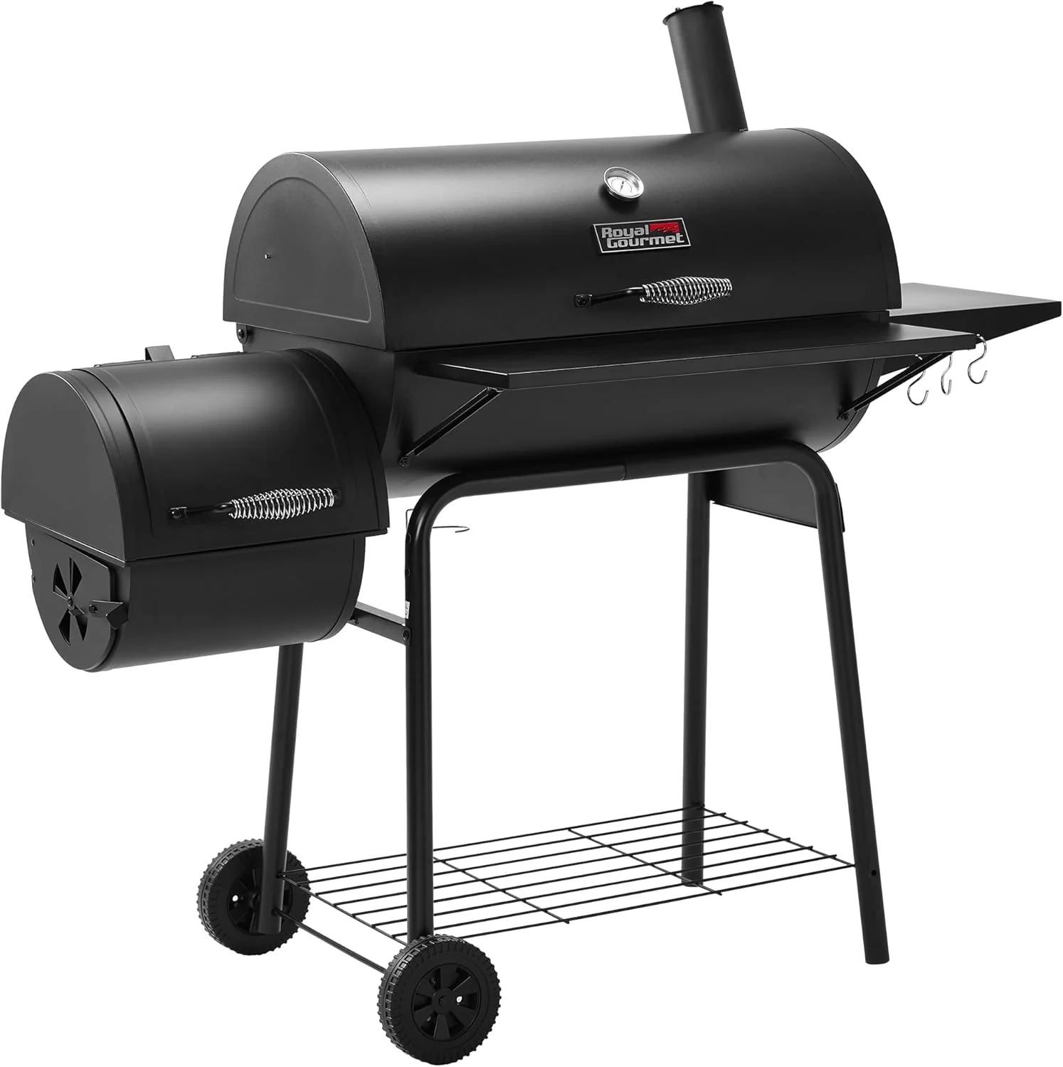 BBQ Charcoal Grill and Offset Smoker, 30'' L, 800 Square Inch, Outdoor for Camping, Black