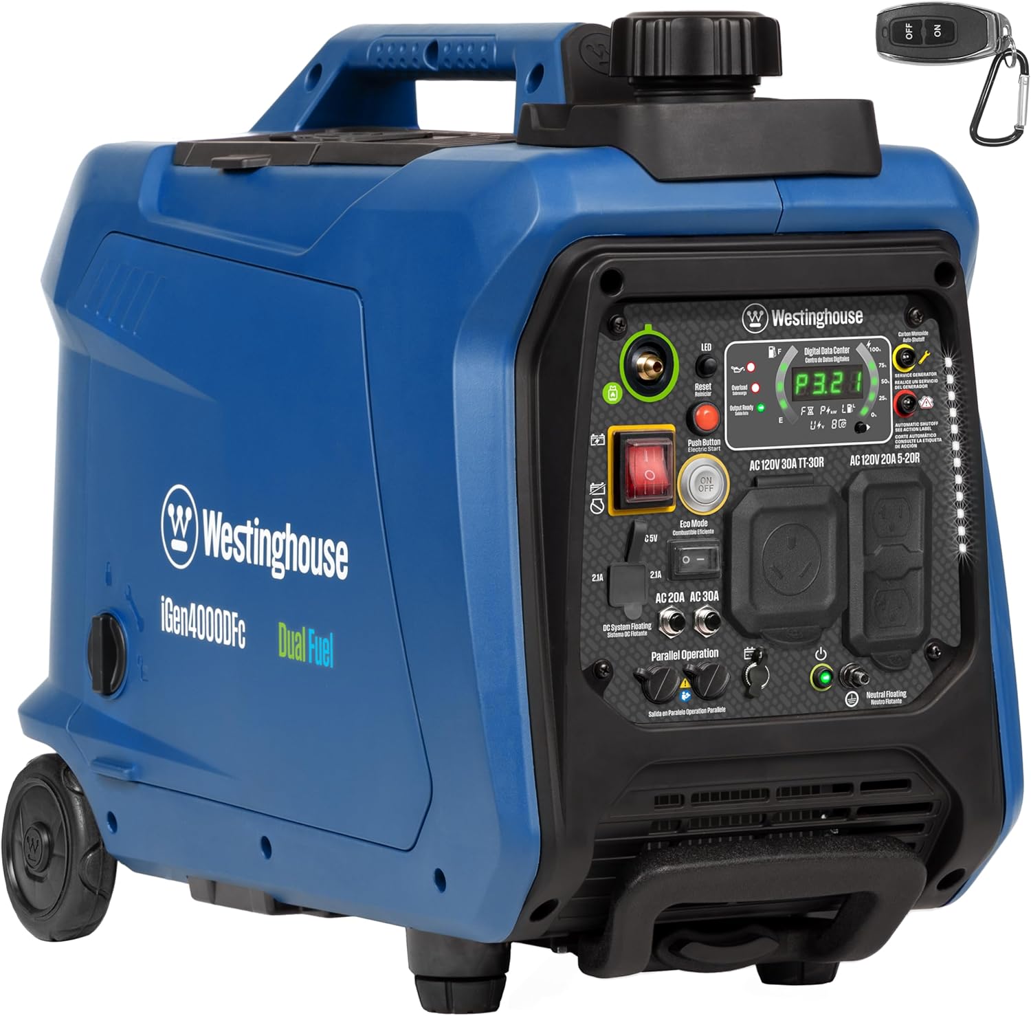 Westinghouse 4000 Peak Watt Super Quiet Dual Fuel Portable Inverter Generator  Remote Electric Start  Gas & Propane Powered  RV Ready  CO Sensor  Parallel Capable